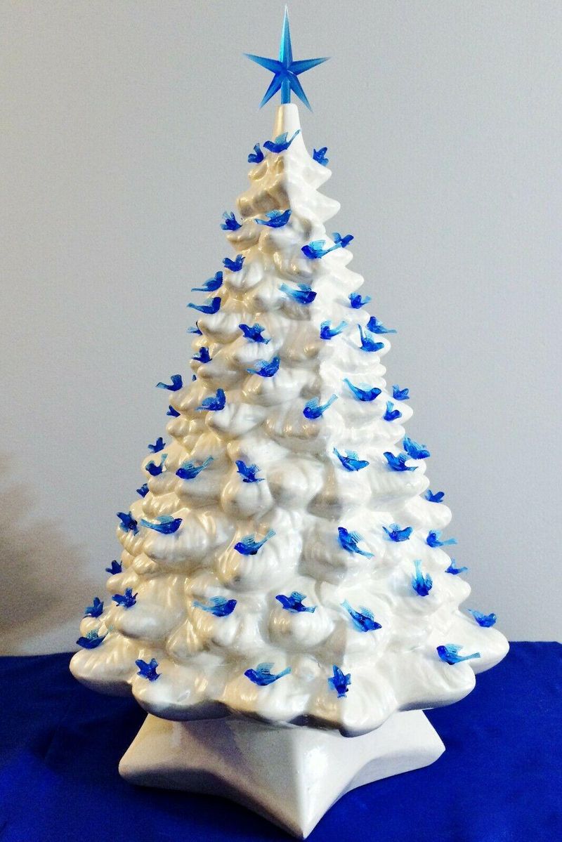 Vintage Ceramic Christmas Tree With Blue Doves
