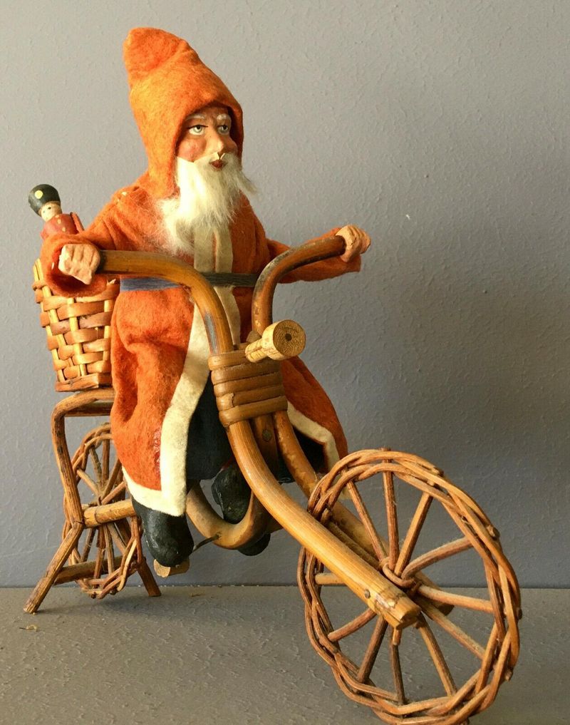 Vintage Clay Face Santa on a Bicycle