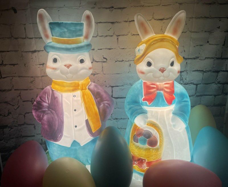 Vintage Empire Mr. and Mrs. Easter Bunny Blow Mold Decorations