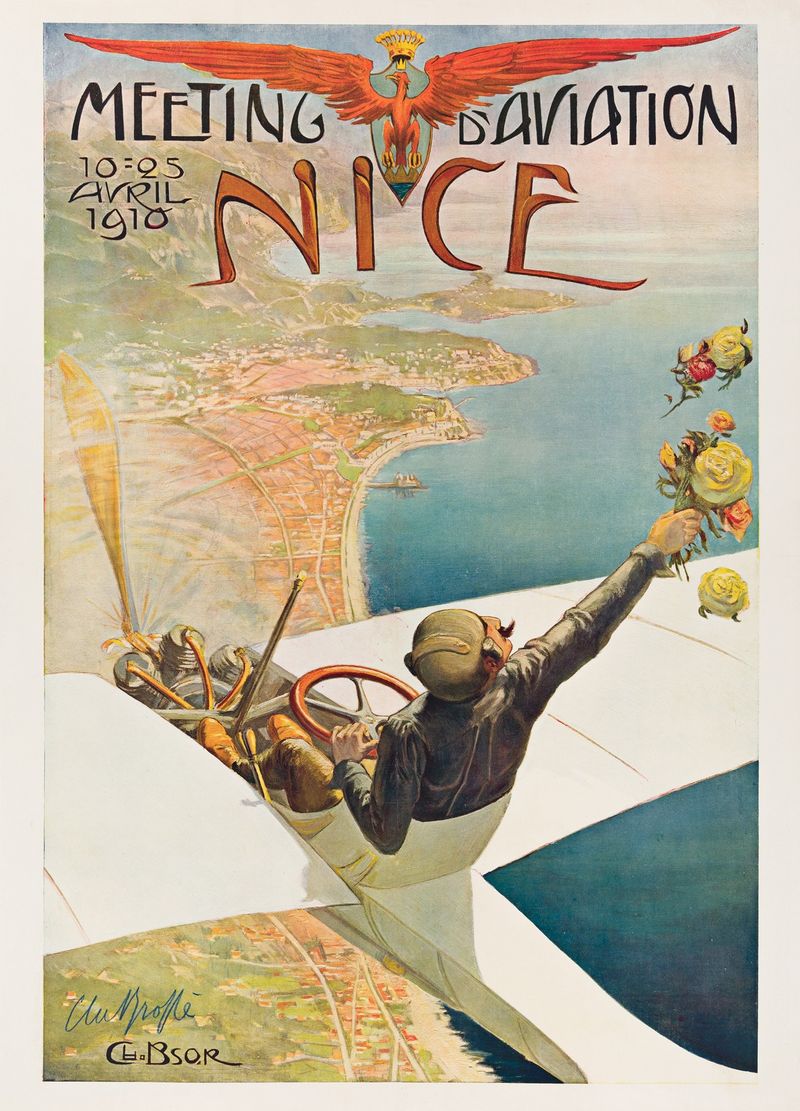 Vintage flight ad for Nice, France