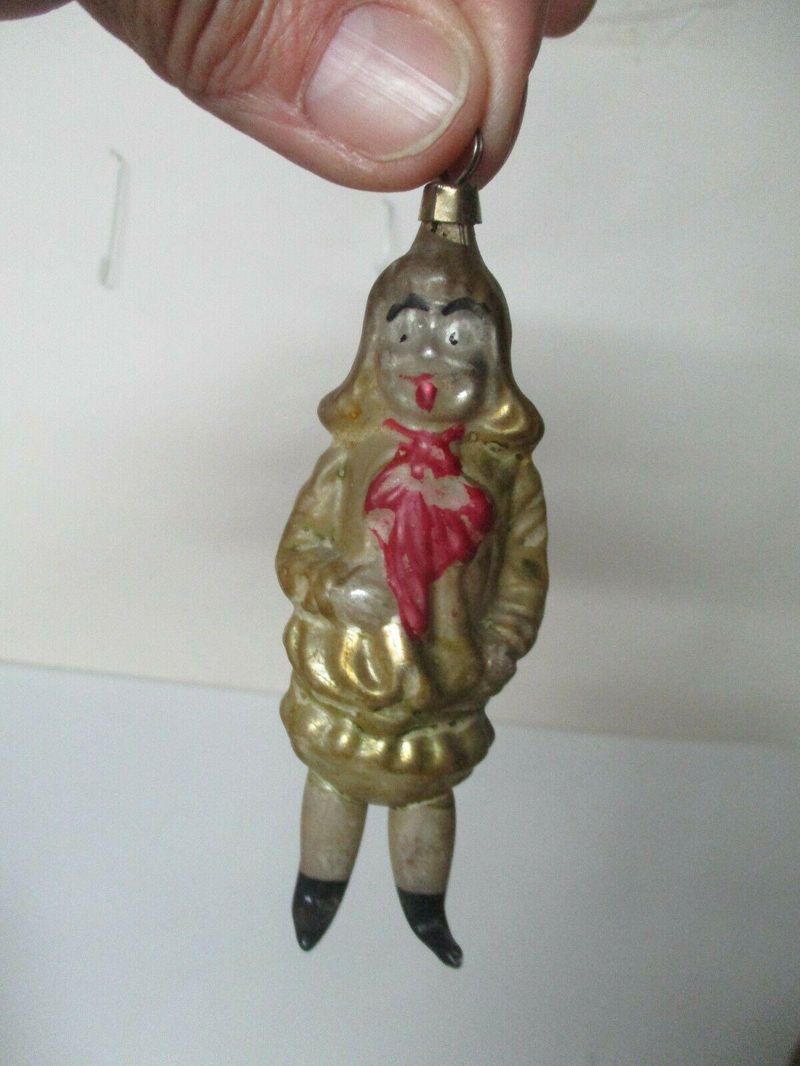 Vintage Glass Annealed Leg Victorian Child With Long Hair Christmas Ornament