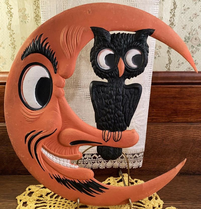 Vintage Halloween Moon and Owl Die-Cut Decoration