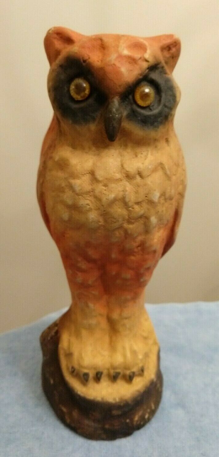 Vintage Halloween Paper Mache Pulp Orange Owl