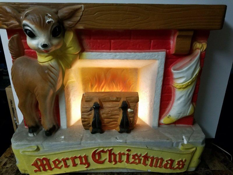 Vintage lighted Christmas fireplace decoration