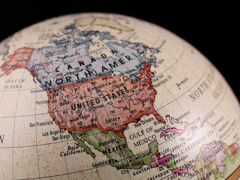 Vintage style globe showing North America