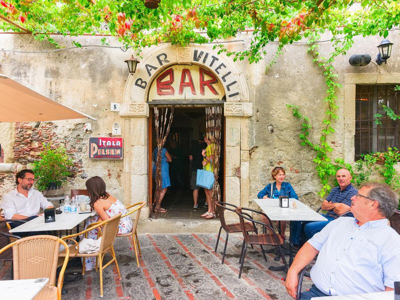 Vitelli bar with tourists in Savoca