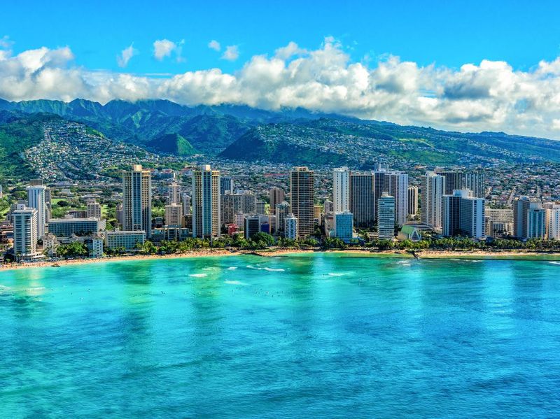 Waikiki area of Honolulu skyline