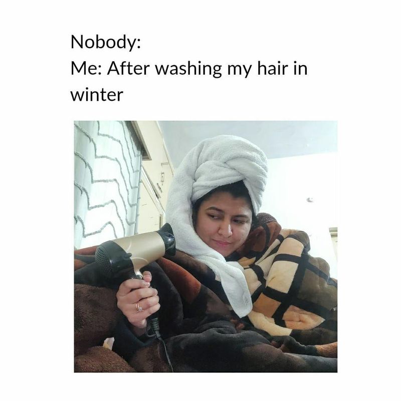 Washing and drying hair in winter