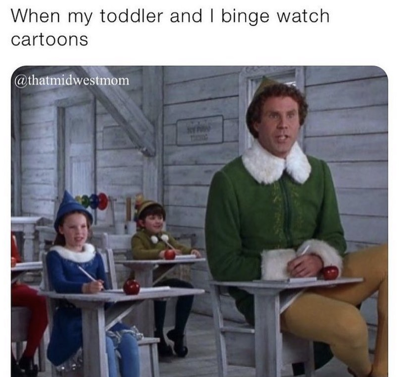 Watching cartoon with toddlers