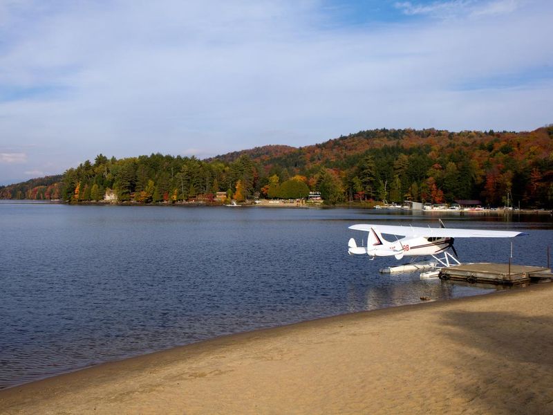 Water planes parked on Long Lake, Adirondacks