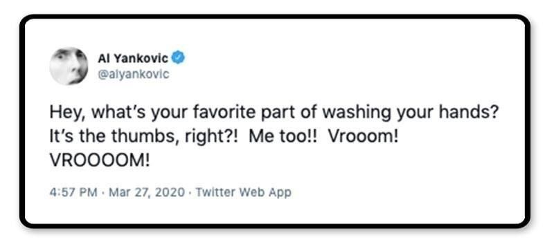 Weird Al tweet about hand washing
