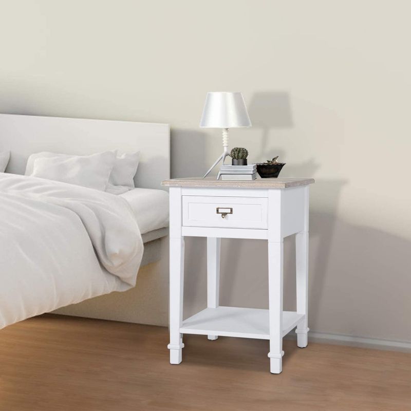 White wooden nightstand with storage drawer