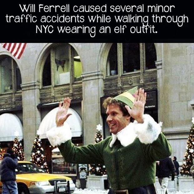 Will Ferrell causing traffic accidents dressed as Buddy the Elf
