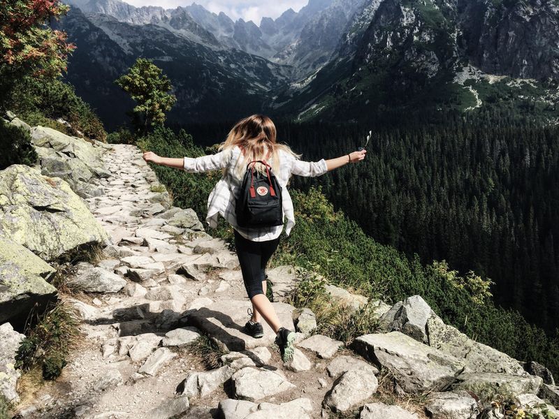 Woman hiking on a mountain