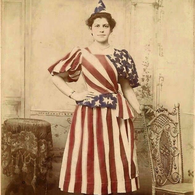 Woman in American flag dress