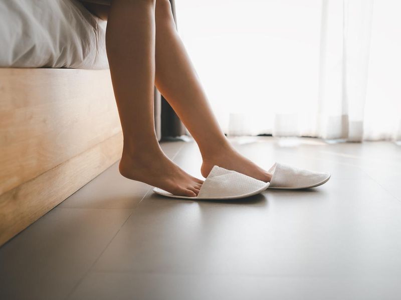 woman legs with slippers