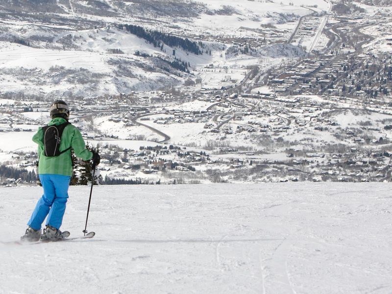 woman skiing above Steamboat Springs, Colorado