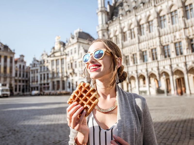 Woman with belgian waffle