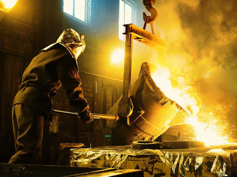 Worker controlling metal melting