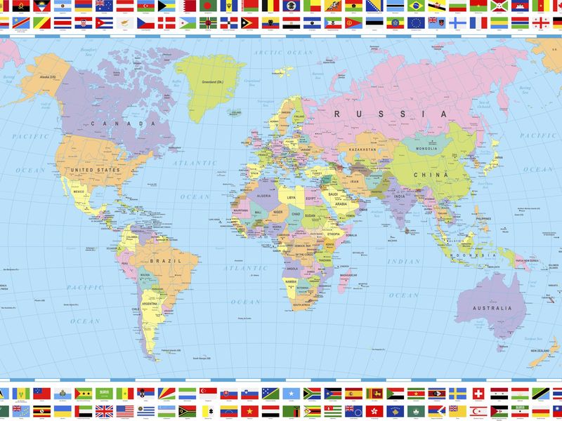 World map with country flags