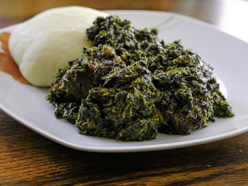 Yam served with Afang Soup
