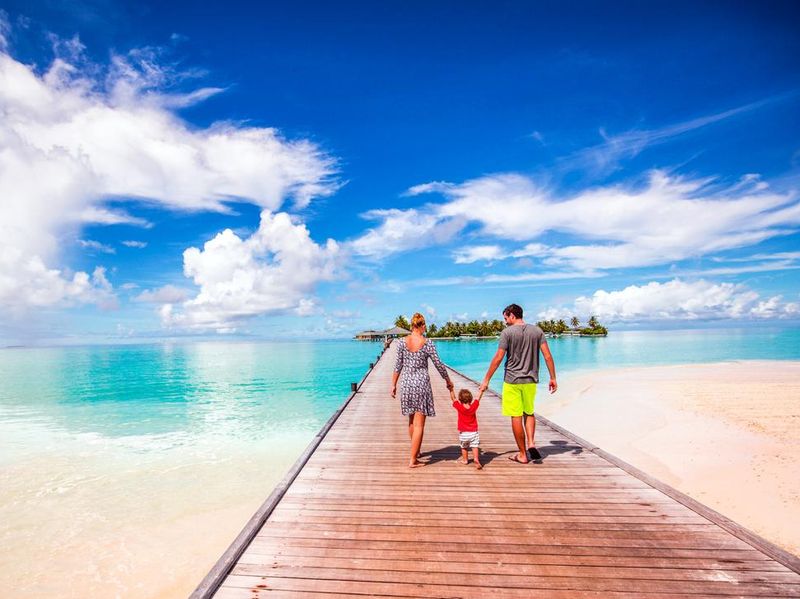 Young family on a vacation in Maldives
