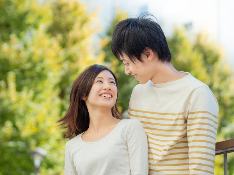 Young Japanese couple in a park