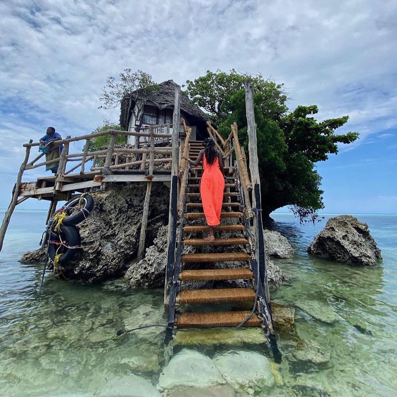 Zanzibar rock restaurant during high tide