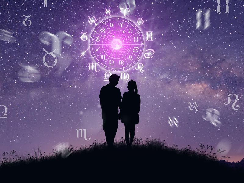 Zodiac wheel. Astrology and Couple concept.